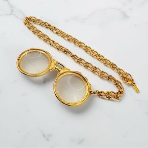 Vintage Gold Tone Lorgnette Pendant Necklace